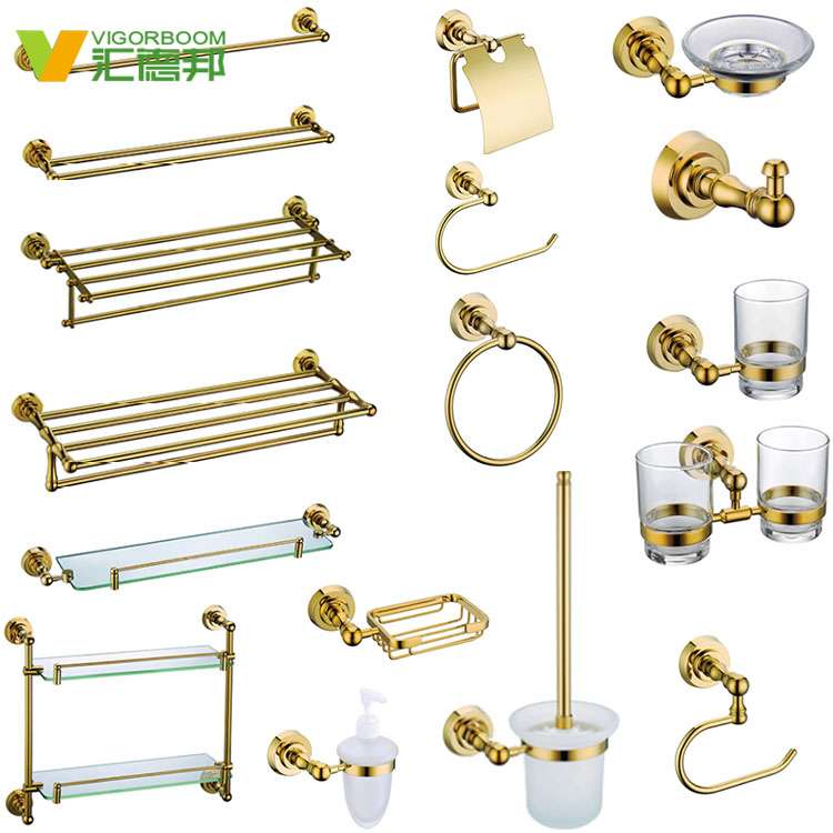 gold modern bath room luxury bathroom accessories sets with toilet brush